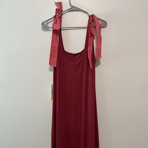 Summersalt NWT Poplin Ribbed Tie Shoulder Red Maxi Dress Size Large - Picture 3 of 10